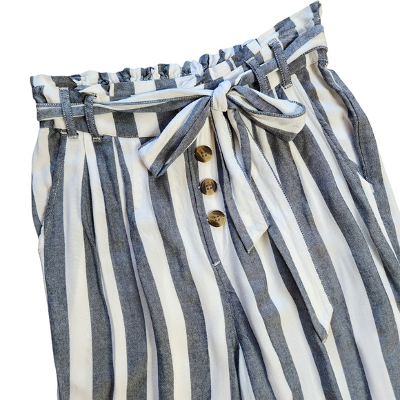 American Eagle striped pants elastic waist belted size S - Picture 2 of 8